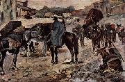 Giovanni Fattori Dorfstrasse mit Bauern, Maultieren und Handlern oil painting artist